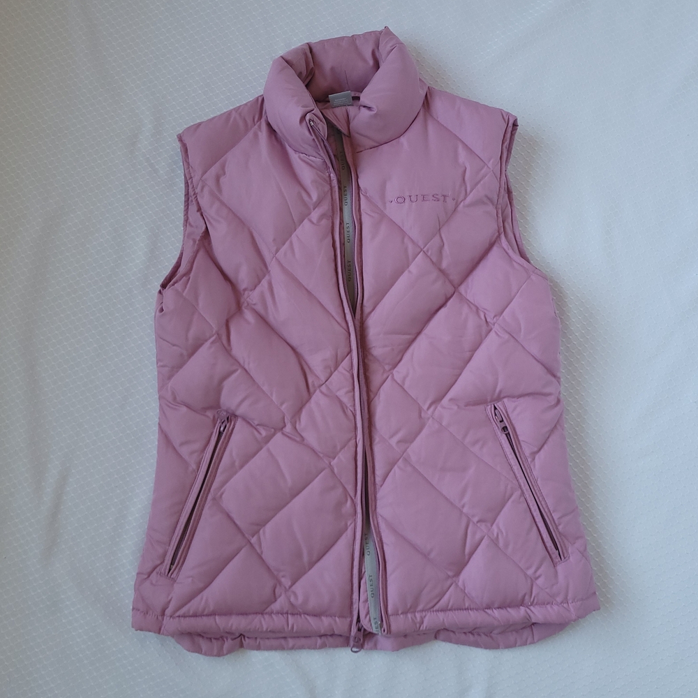 Quest Women's Goose Down Light Pink Quilted Vest With 3 Zipper Pockets
